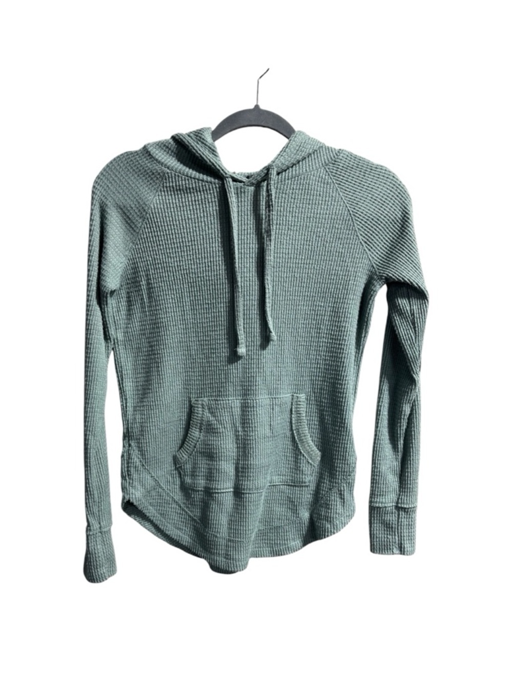 SO Waffle Knit Hoodie XS Green Pullover Kangaroo Pocket Soft